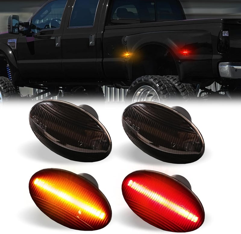 DERMOKA LED Dually Bed Fender Side Marker Lights For 1999-2010 Ford F250 F350 F450 F550 Super Duty Trucks Smoked Len (Amber Red) - Image 1